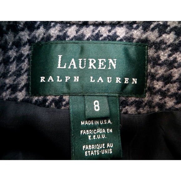 NEW! Lauren Ralph Lauren 100%  Wool Double Breasted Houndstooth Pea Coat Gray 8 - Picture 7 of 8